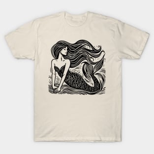 Linocut Mermaid T-Shirt